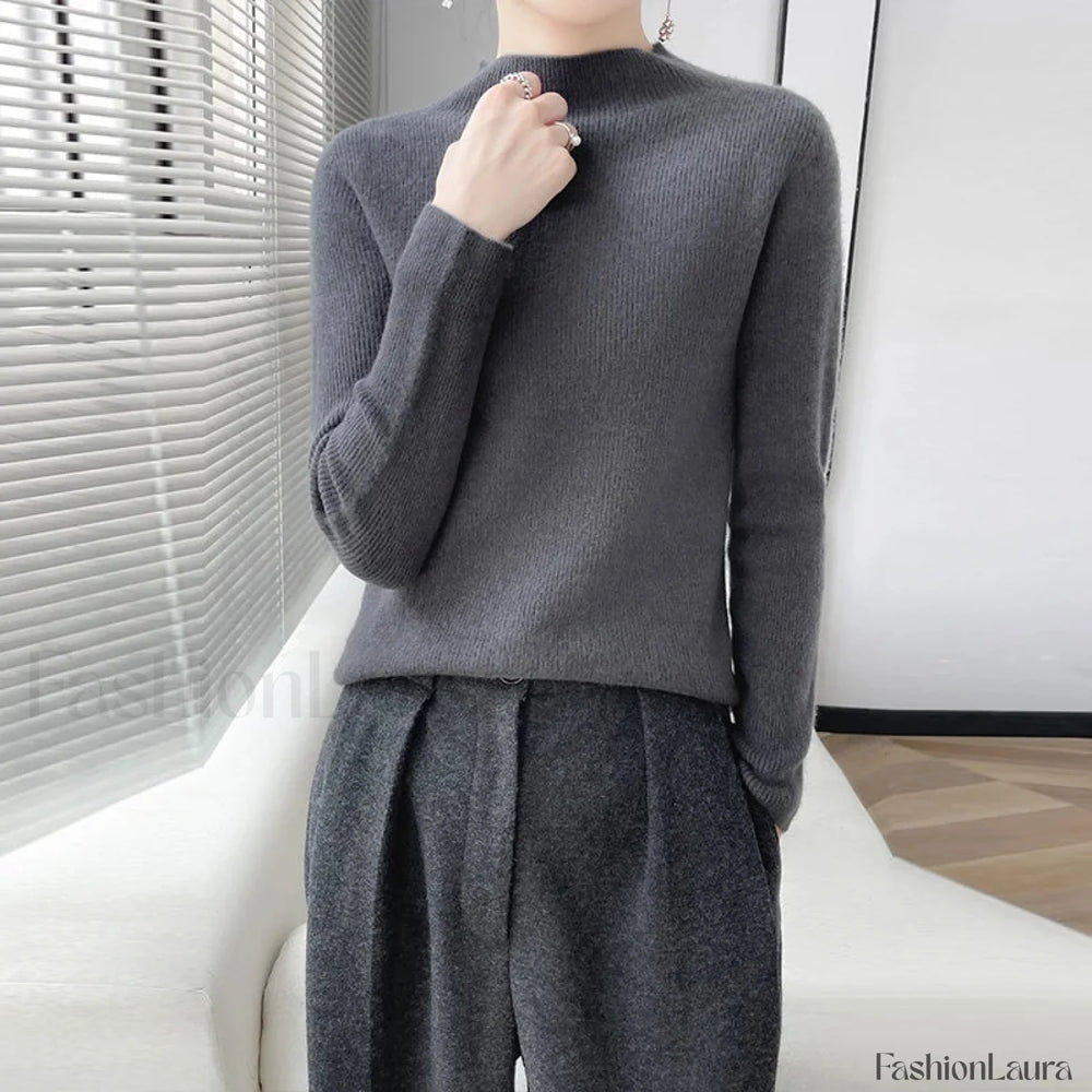 Merino Women’s Half Neck Pullover Slim Knit Bottoming Long Sleeve Cashmere Sweater Sweaters L