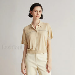 Merino Wool Silk High End T Shirt Apricot / S