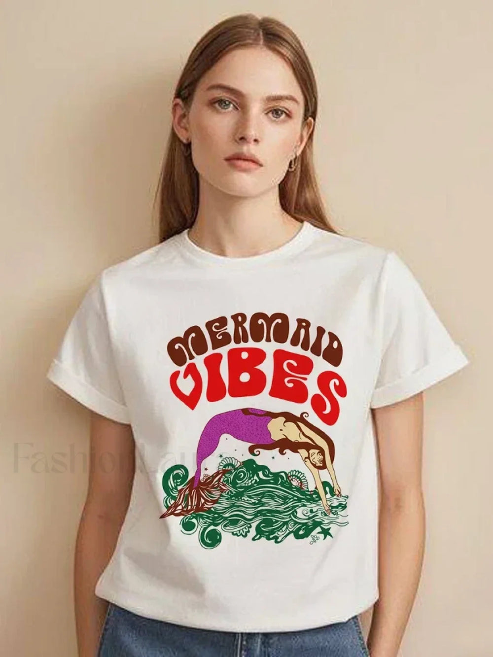Mermaid Beach Style Vintage Plus Size T Shirt