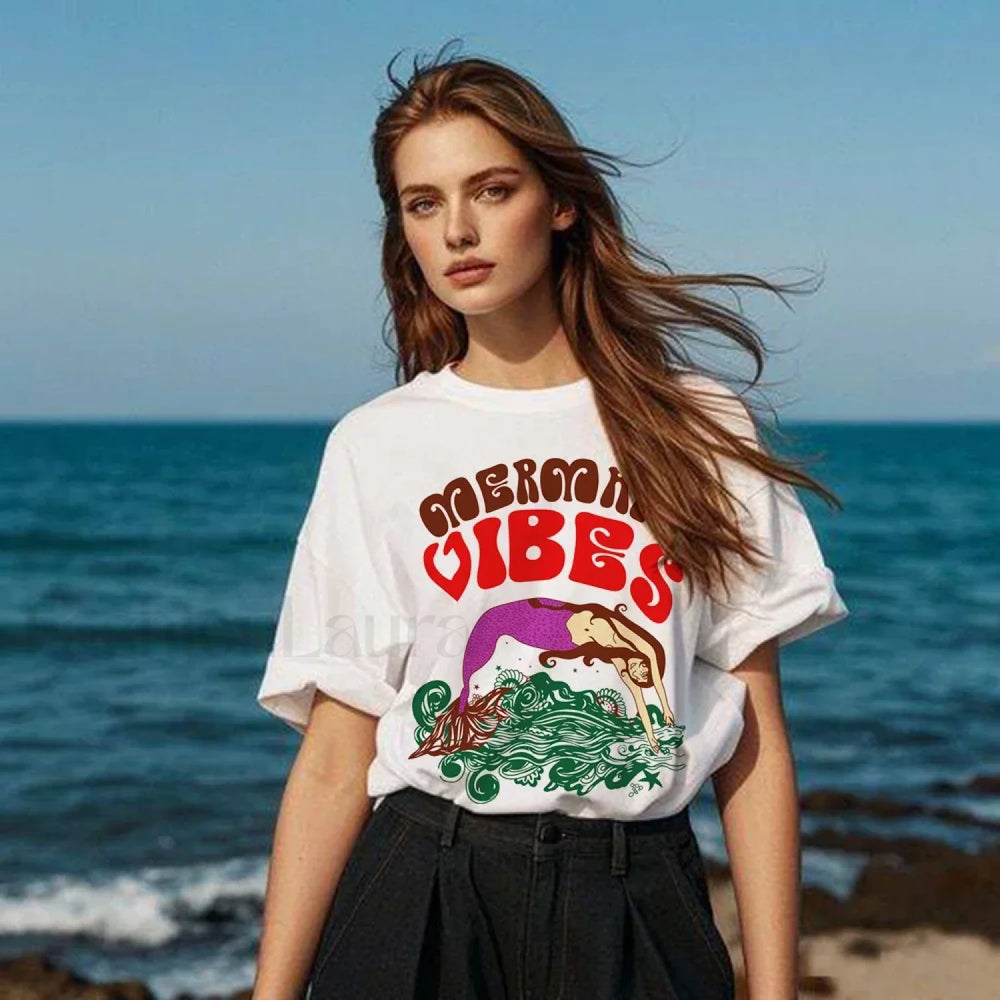 Mermaid Beach Style Vintage Plus Size T Shirt