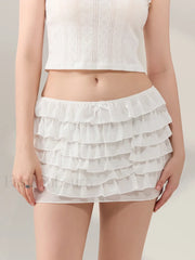 Mesh Bow Layered Mini Skirt