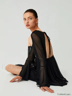 Mesh Flare Sleeve Trendy Open Back Short Dress Dresses