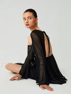 Mesh Flare Sleeve Trendy Open Back Short Dress Dresses