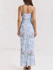 Mesh Floral Slit Bodycon Maxi Dress
