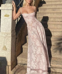Mesh Floral Suspender Backless Maxi Dress Pink / S