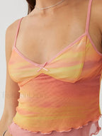Mesh Graphic Bow Ruffle Crop Top