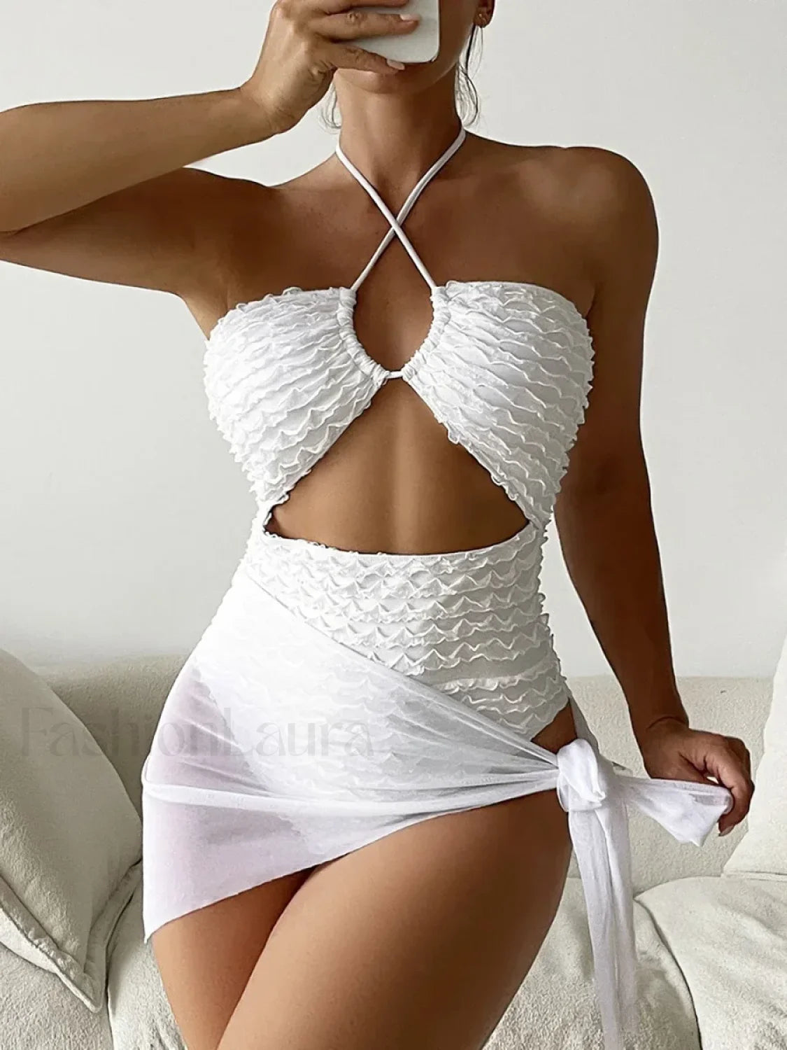 Mesh Halter Hollow Out High Cut One Piece Secondary image