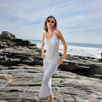Mesh Halter Long Dress Cover Up WHITE / S