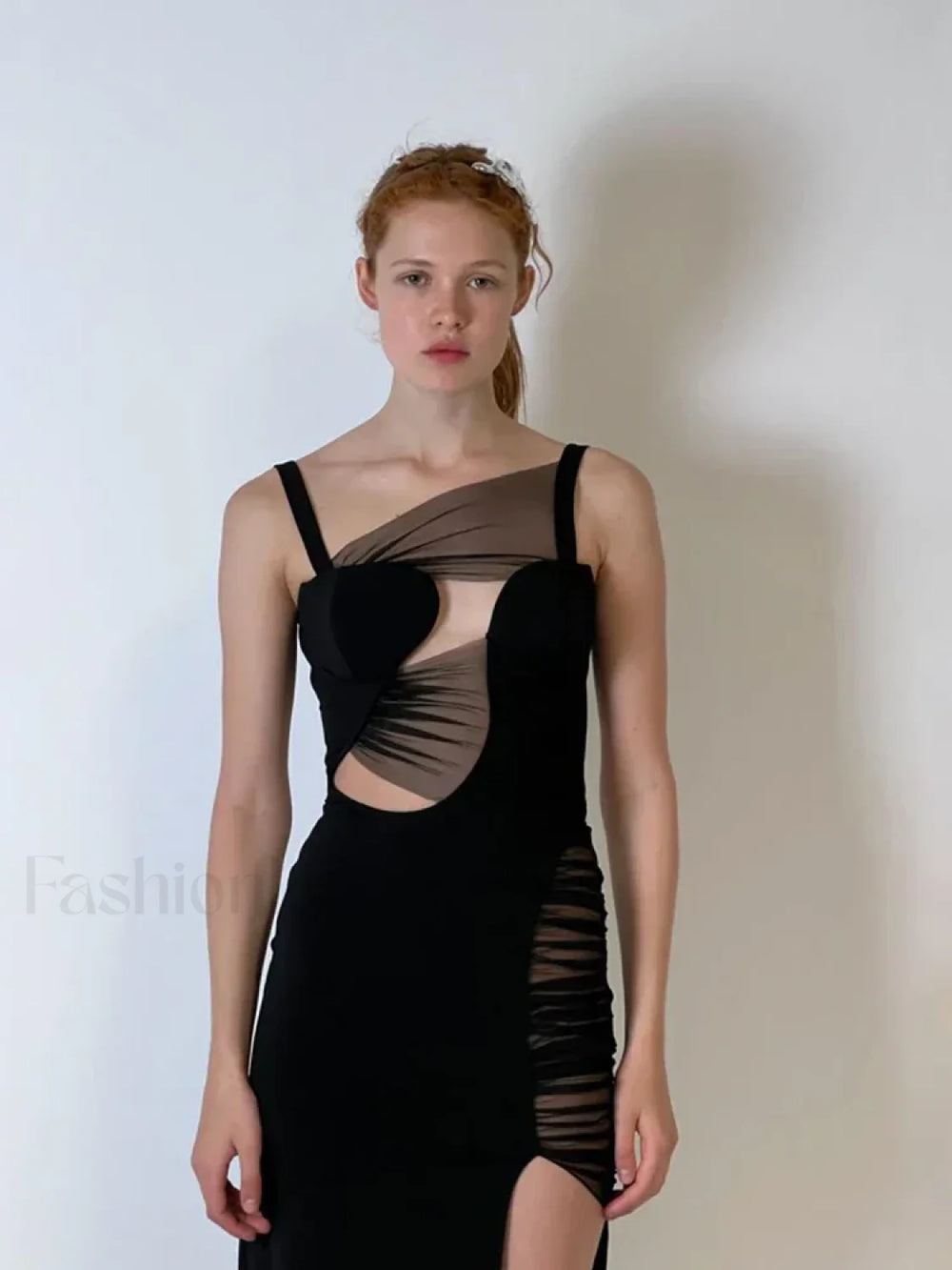 Mesh Hollow V Neck Maxi Dress