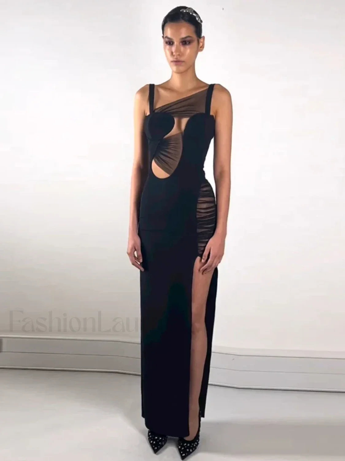 Mesh Hollow V Neck Maxi Dress Secondary image