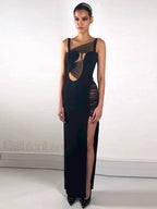 Mesh Hollow V Neck Maxi Dress