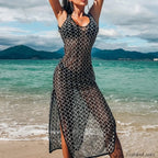 Mesh Knitted Solid Color Halter Hollow Out Cover ups
