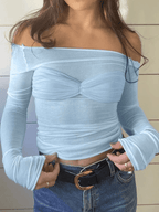 Mesh Long Sleeve Off Shoulder Top Tops&Tees