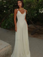 Mesh Metal Buckle Skinny Maxi Dress