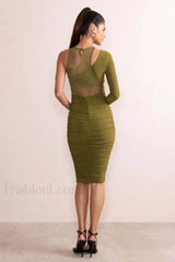 Mesh One Shoulder Charming Layered Midi Dress