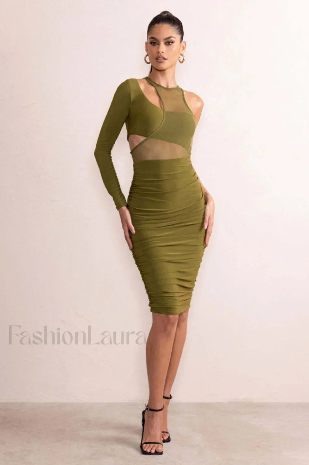 Mesh One Shoulder Charming Layered Midi Dress Secondary image