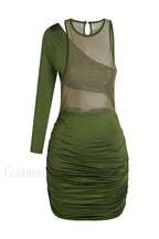 Mesh One Shoulder Charming Layered Midi Dress S / Olivia