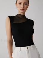 Mesh Patchwork Graceful Sleeveless Top Black / XS Sweaters L