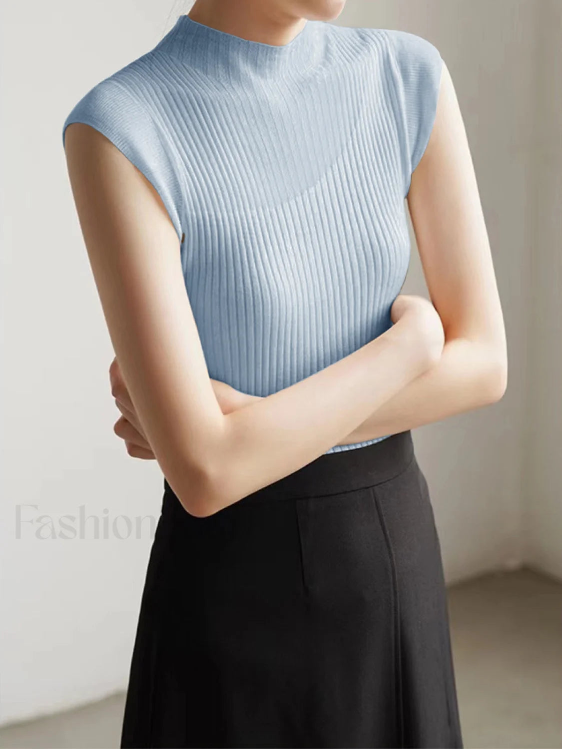 Mesh Patchwork Graceful Sleeveless Top LightBlue / XS Sweaters L