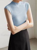 Mesh Patchwork Graceful Sleeveless Top LightBlue / XS Sweaters L