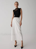 Mesh Patchwork Graceful Sleeveless Top Sweaters L