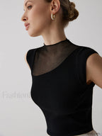 Mesh Patchwork Sleeveless Top Knit Tops