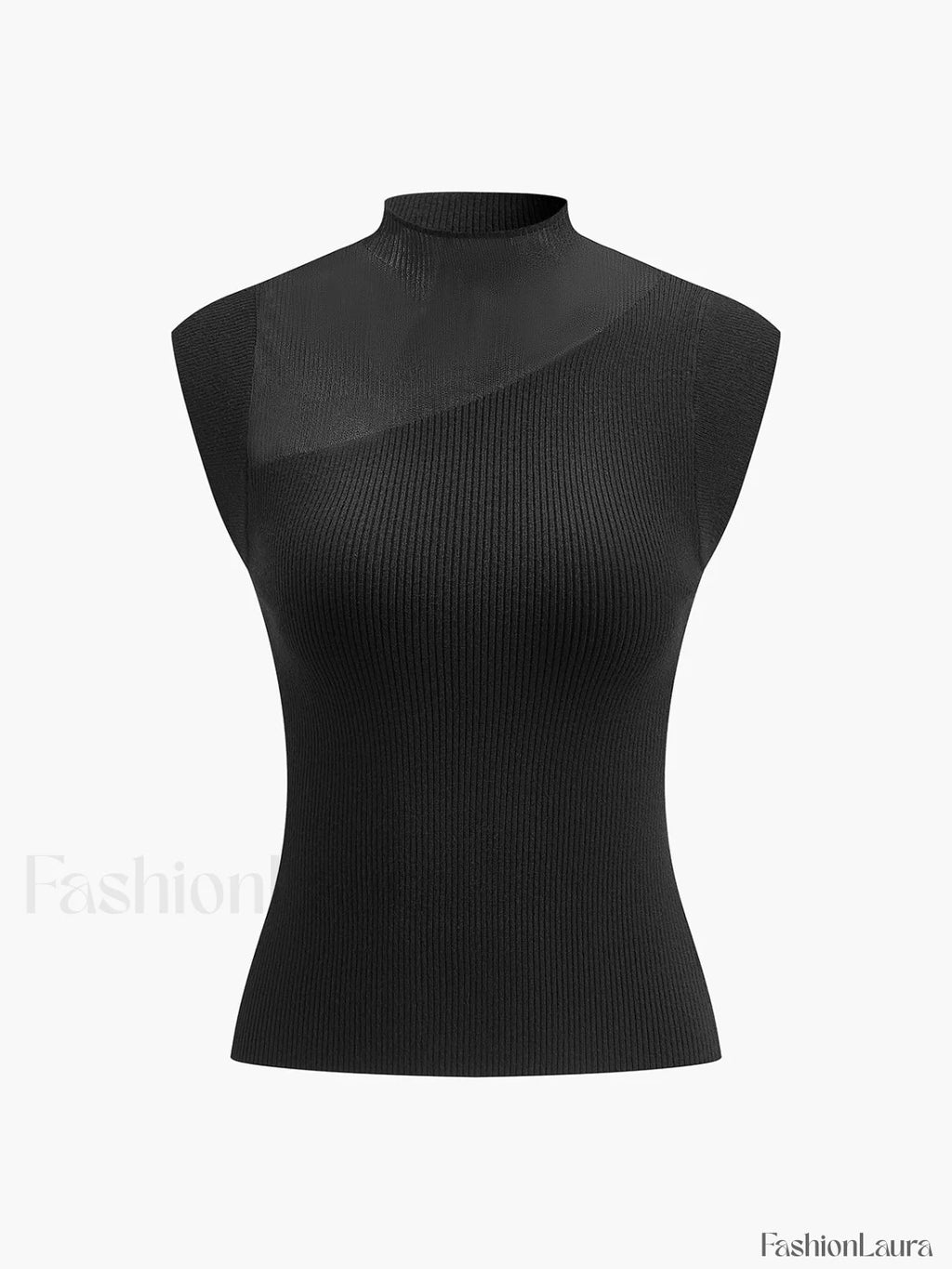 Mesh Patchwork Sleeveless Top Knit Tops