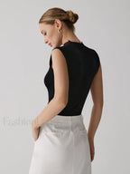 Mesh Patchwork Sleeveless Top Knit Tops