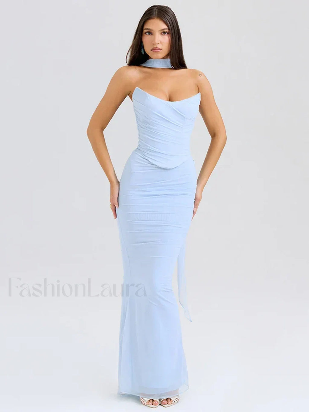 Mesh Patchwork Two Piece Maxi Dress