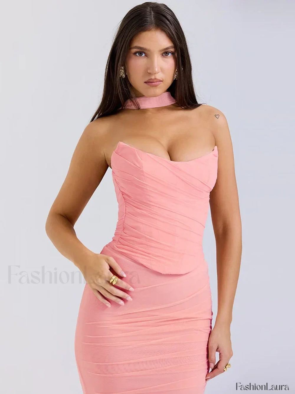 Mesh Patchwork Two Piece Maxi Dress