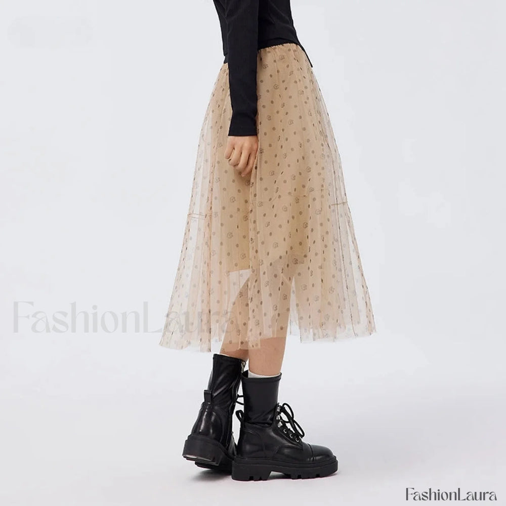 Mesh Polka Dot Umbrella Skirt