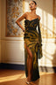 Mesh Print Backless Split Maxi Dress Brown / S