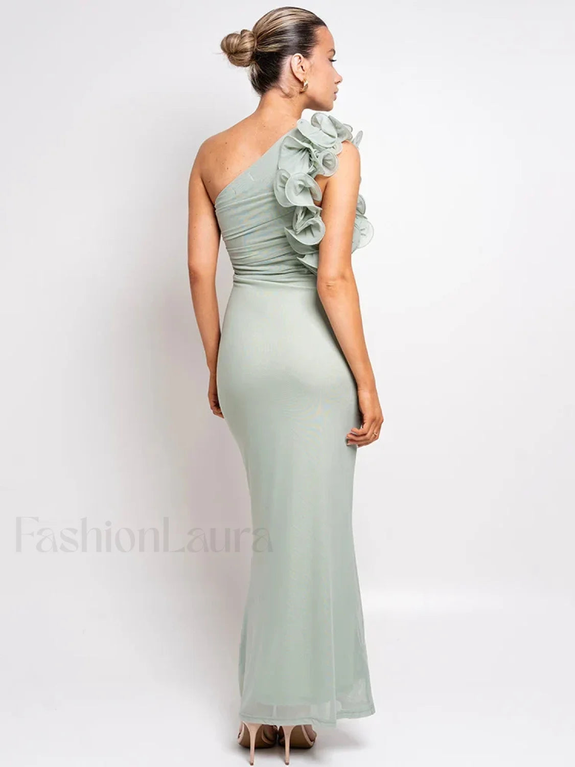 Mesh Ruched Oblique Maxi Dress Secondary image