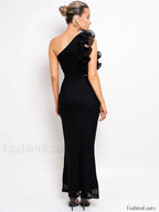 Mesh Ruched Oblique Maxi Dress