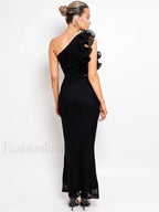 Mesh Ruched Oblique Maxi Dress