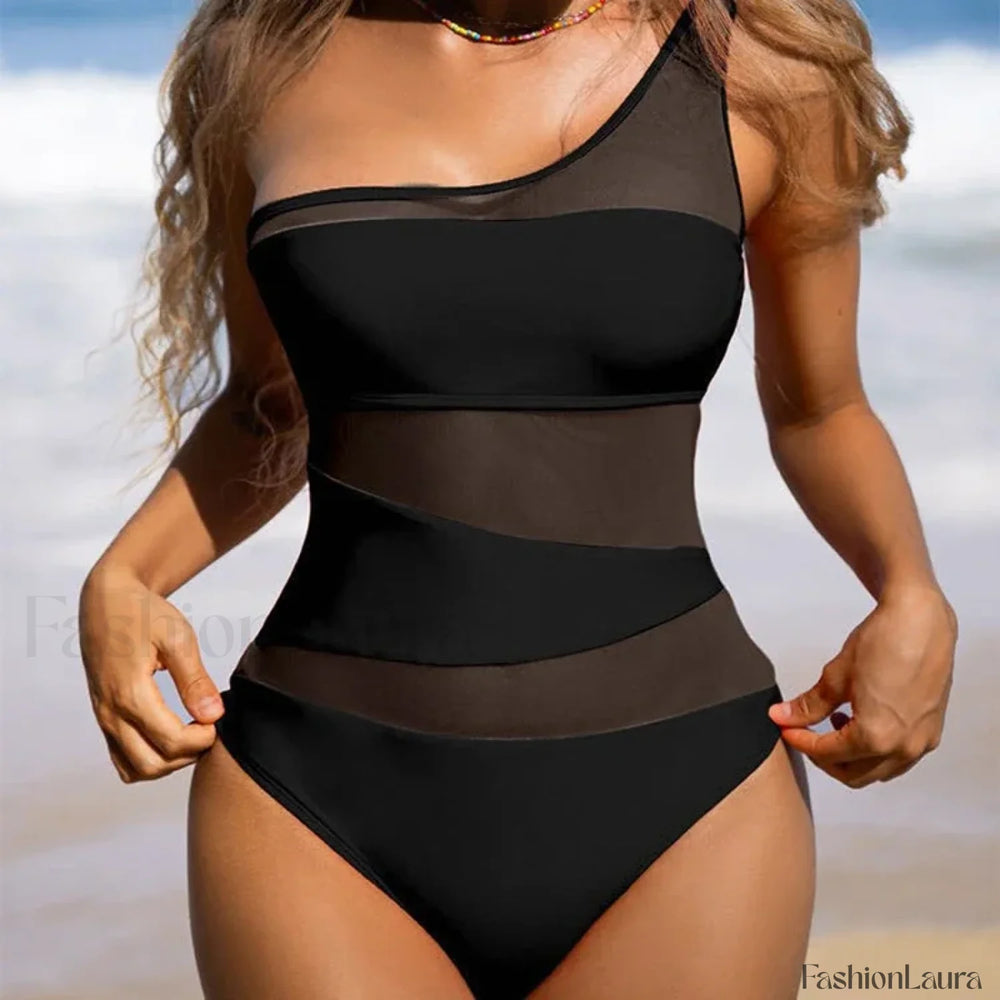 Mesh Sheer Orange One Piece Black / S