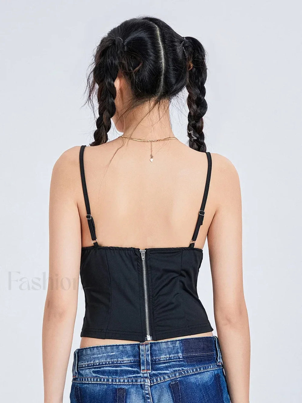 Mesh Spaghetti Backless Crop Top