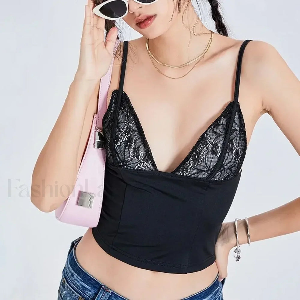 Mesh Spaghetti Backless Crop Top