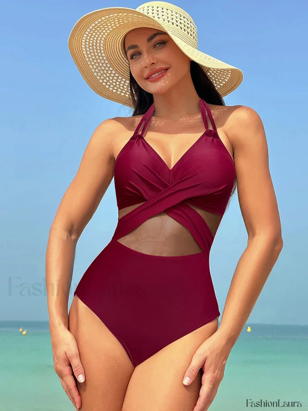 Mesh Spliced Lace Up Backless One Piece