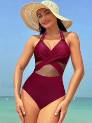 Mesh Spliced Lace Up Backless One Piece
