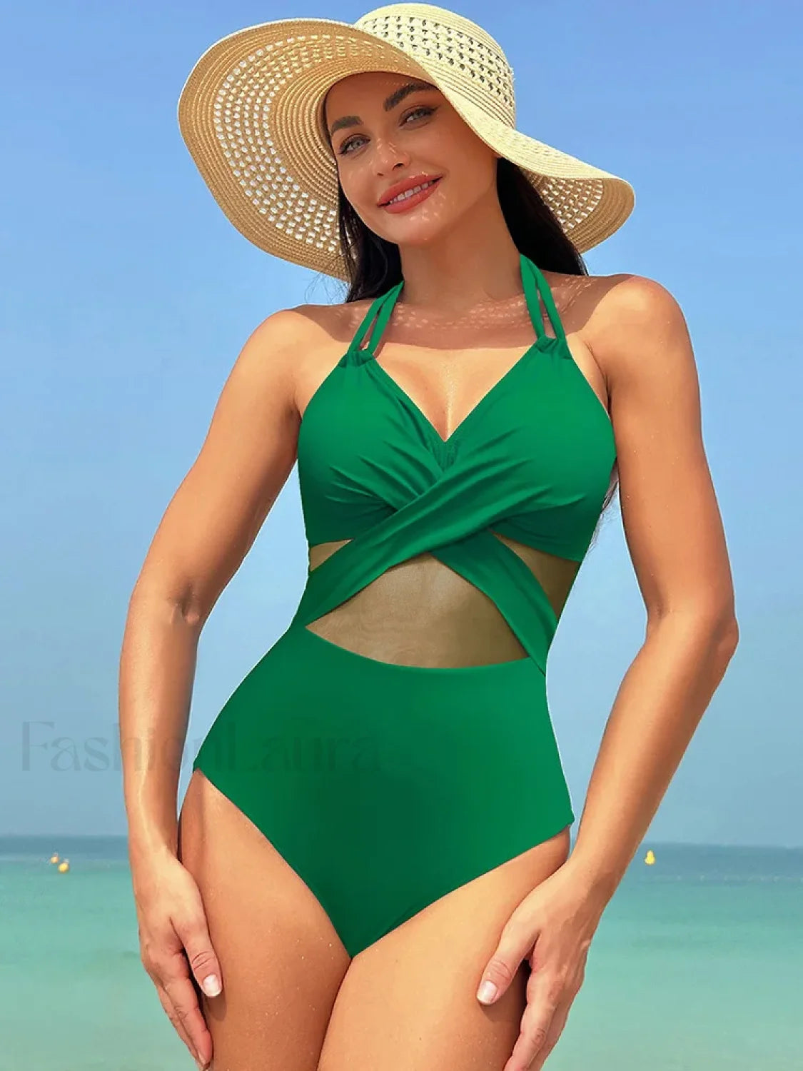 Mesh Spliced Lace Up Backless One Piece Main image