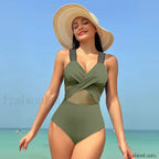 Mesh Spliced Lace Up Backless One Piece color 10 / S
