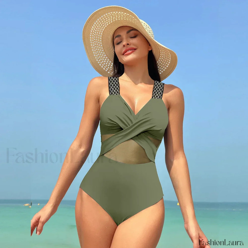 Mesh Spliced Lace Up Backless One Piece color 10 / S