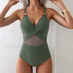 Mesh Spliced Lace Up Backless One Piece color 11 / S