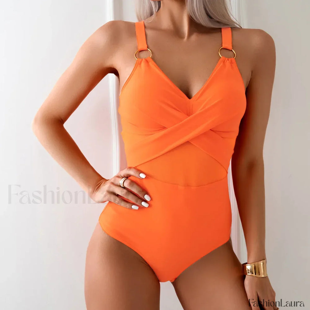 Mesh Spliced Lace Up Backless One Piece color 15 / S