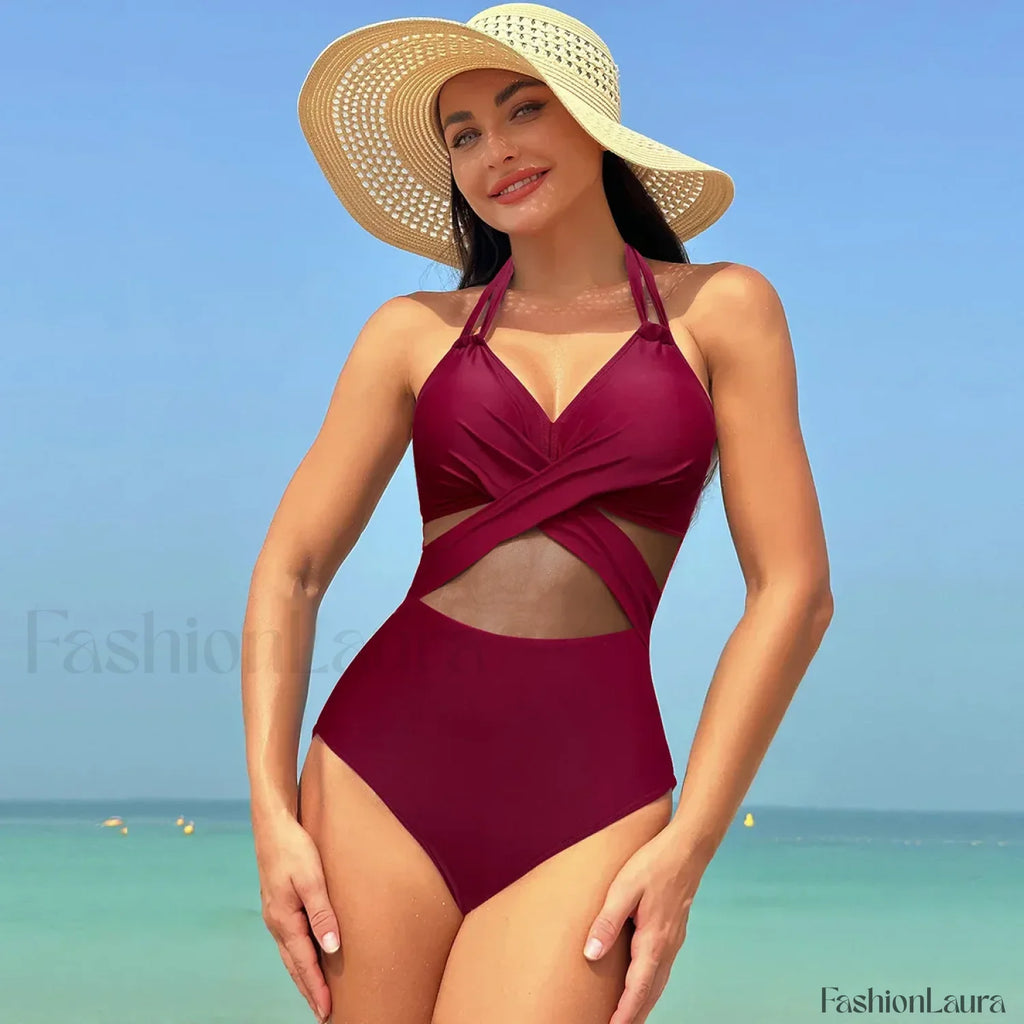 Mesh Spliced Lace Up Backless One Piece color 3 / S