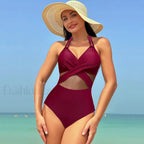 Mesh Spliced Lace Up Backless One Piece color 3 / S