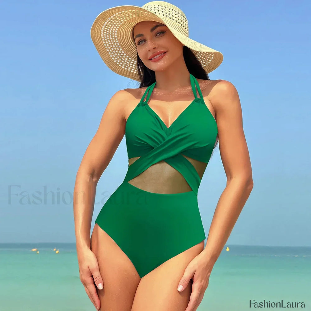 Mesh Spliced Lace Up Backless One Piece color 5 / S