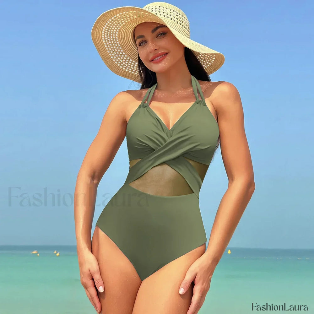 Mesh Spliced Lace Up Backless One Piece color 6 / S