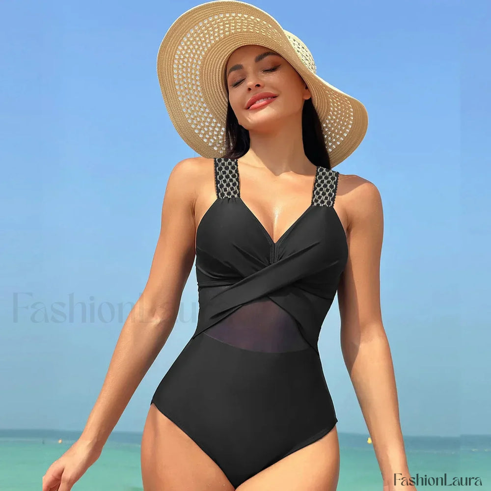 Mesh Spliced Lace Up Backless One Piece color 7 / S